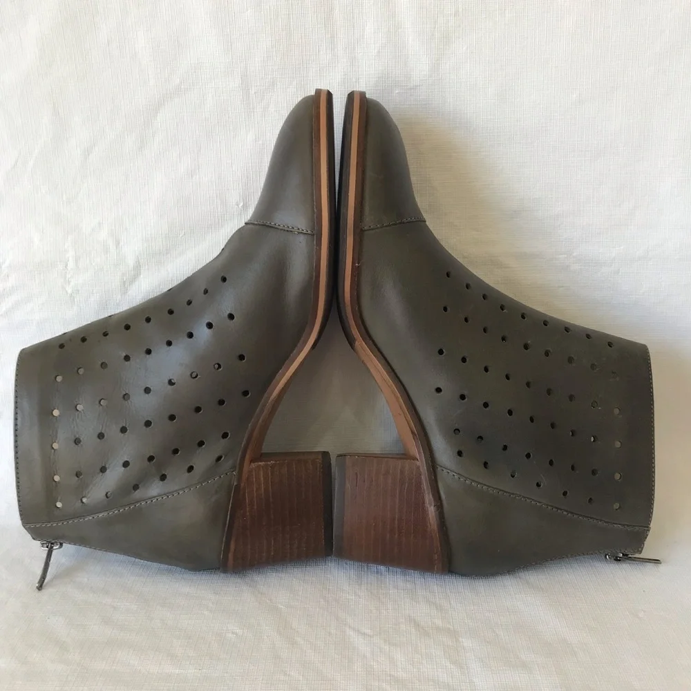 Journee Perforated Grey Heeled Ankle Booties